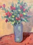 Bouquet on Red Table by Michael Lindstrom